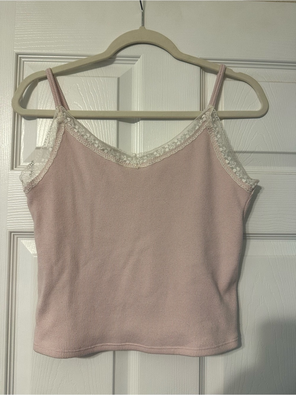 Gilly Hicks Pink Ribbed Lace-Trim Camisole